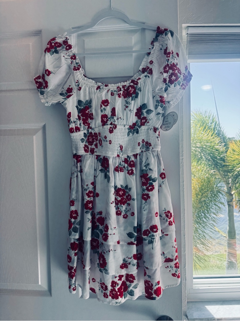 Hollister White Mini Dress with Red Floral Print